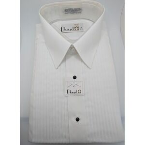 Vintage Chaplin Tuxedo Shirt Size M 32-33 White LayDown Collar Pleated NOS